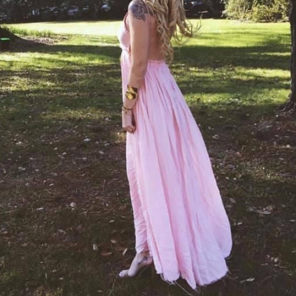 Boho blush maxi dress with crochet top